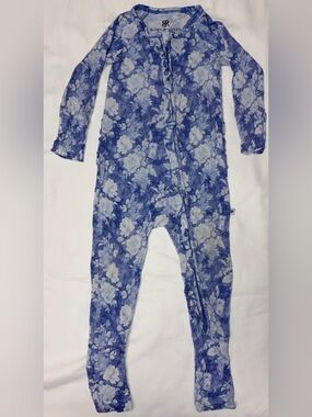 Bums and Roses blue floral bamboo romper w/ruffled butt sz 12-18 months EUC